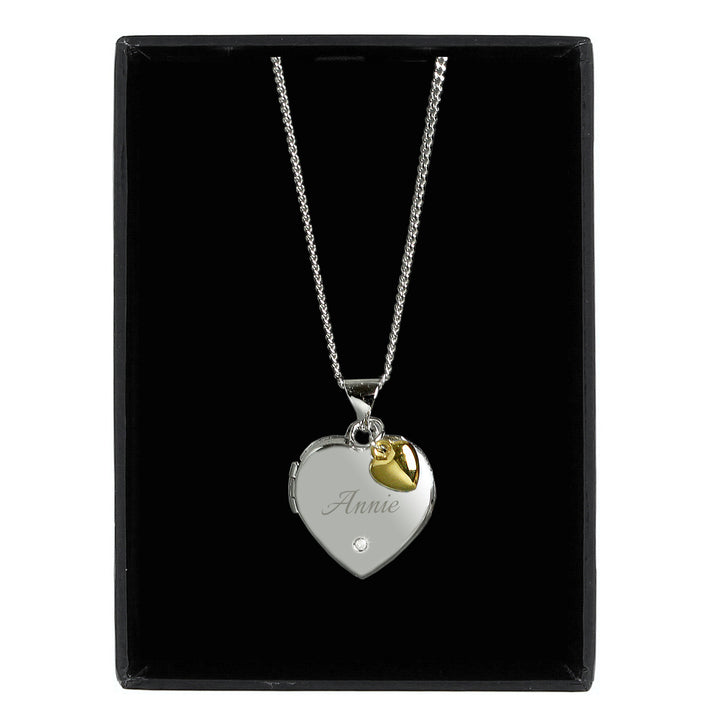 Personalised Sterling Silver Heart Locket Necklace with Diamond and 9ct Gold Charm in gift category Personalised Necklaces