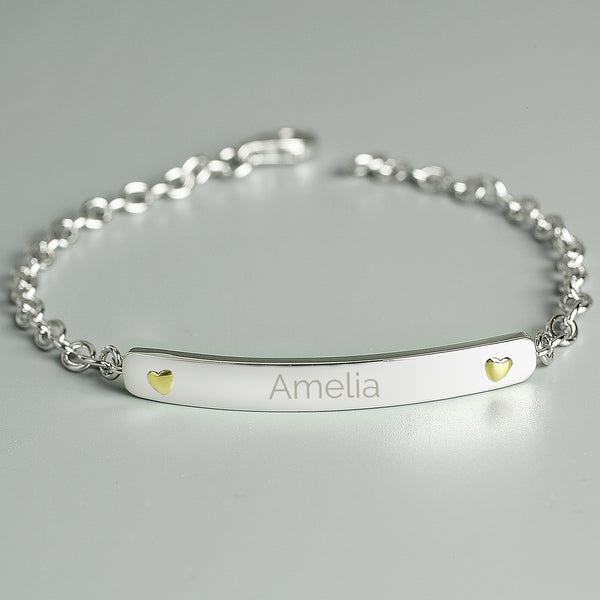 Buy Personalised Sterling Silver and 9ct Gold Bar Bracelet at www.giftsfinder.co.uk