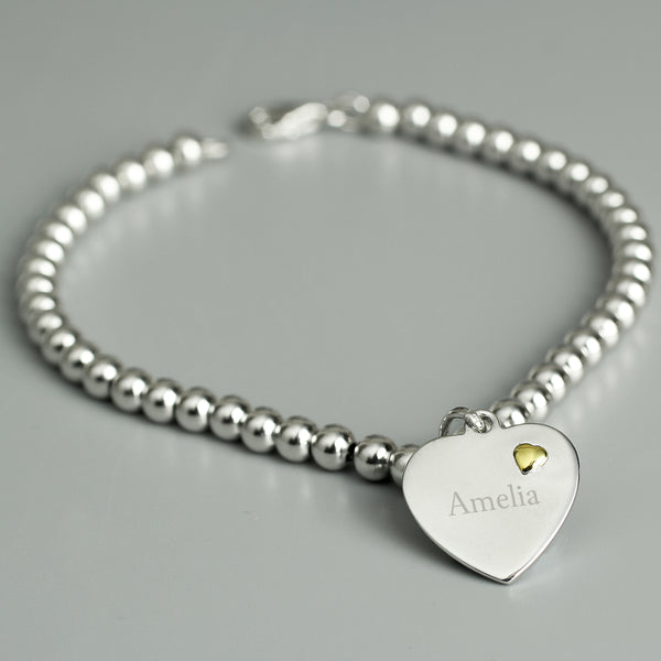 Buy Personalised Sterling Silver and 9ct Gold Heart Bracelet at www.giftsfinder.co.uk