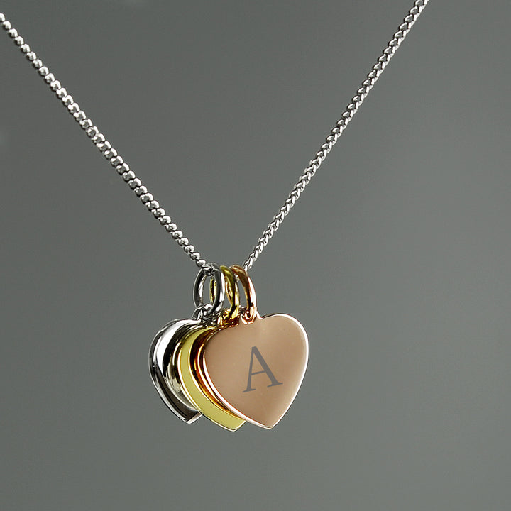 Buy Personalised Initials Gold Rose Gold and Silver 3 Hearts Necklace at www.giftsfinder.co.uk