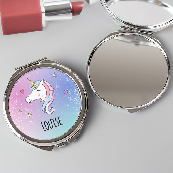 Buy Personalised Unicorn Compact Mirror at www.giftsfinder.co.uk