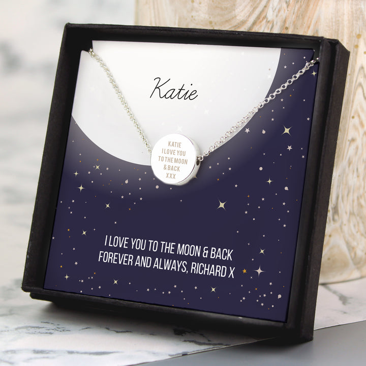 Buy Personalised Sentiment Moon & Stars Sterling Silver Necklace and Box at www.giftsfinder.co.uk