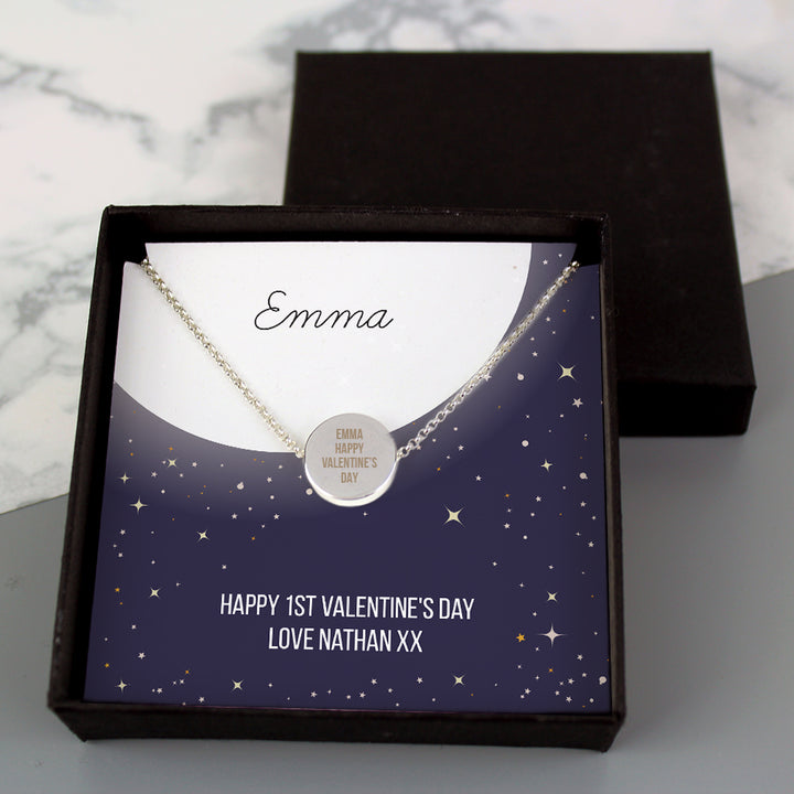 Buy Personalised Sentiment Moon & Stars Sterling Silver Necklace and Box at www.giftsfinder.co.uk