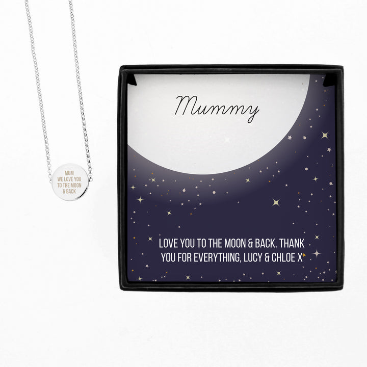 Buy Personalised Sentiment Moon & Stars Sterling Silver Necklace and Box at www.giftsfinder.co.uk