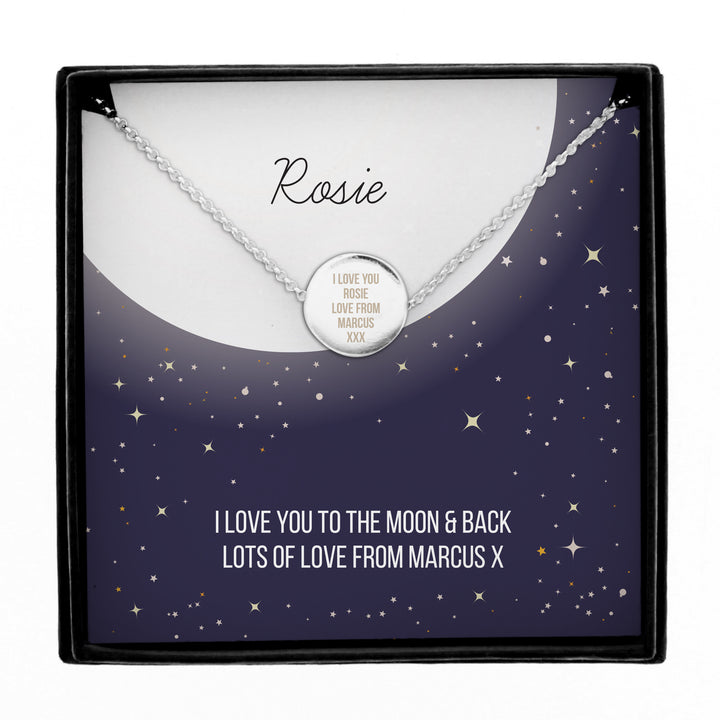 Buy Personalised Sentiment Moon & Stars Sterling Silver Necklace and Box at www.giftsfinder.co.uk