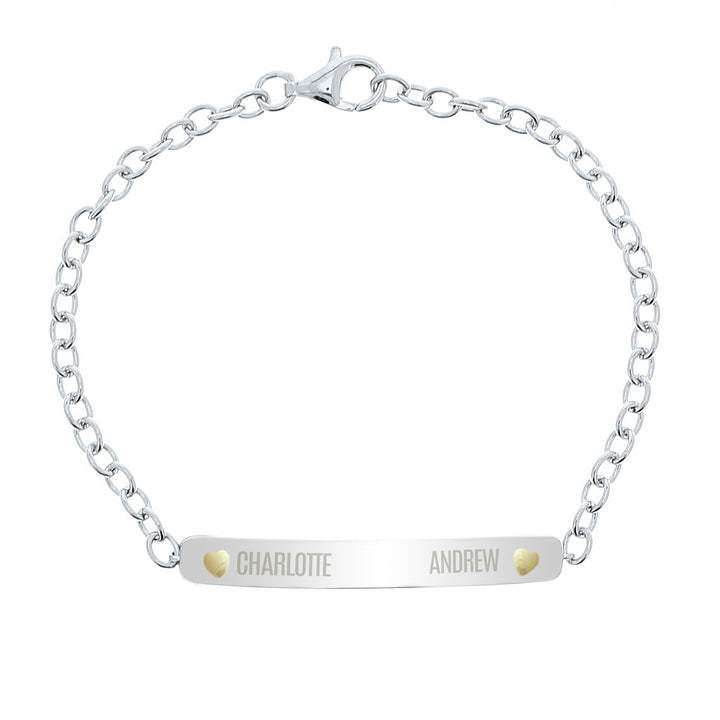 Buy Personalised Two Names Sterling Silver and 9ct Gold Bar Bracelet at www.giftsfinder.co.uk