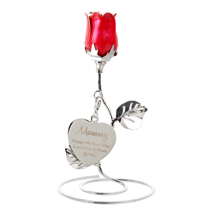 Buy Personalised Swirls & Hearts Red Rose Bud Ornament at www.giftsfinder.co.uk