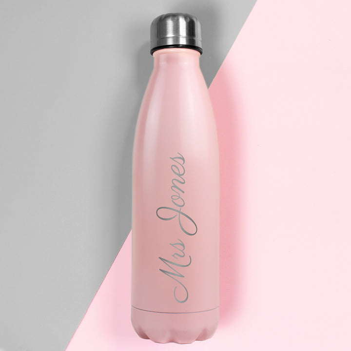 Buy Personalised Pink Metal Insulated Drinks Bottle at www.giftsfinder.co.uk