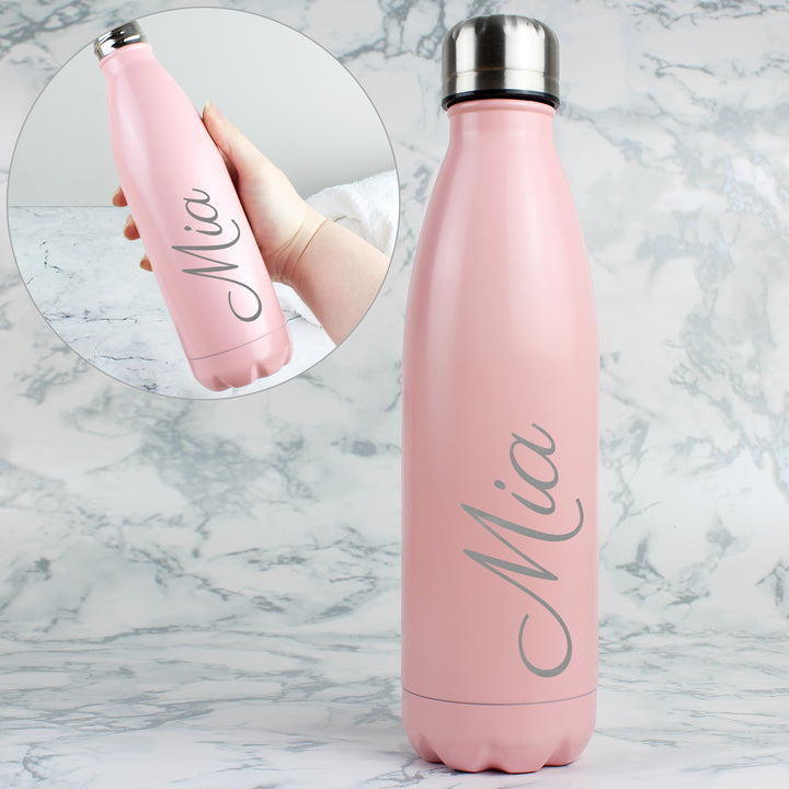 Buy Personalised Pink Metal Insulated Drinks Bottle at www.giftsfinder.co.uk