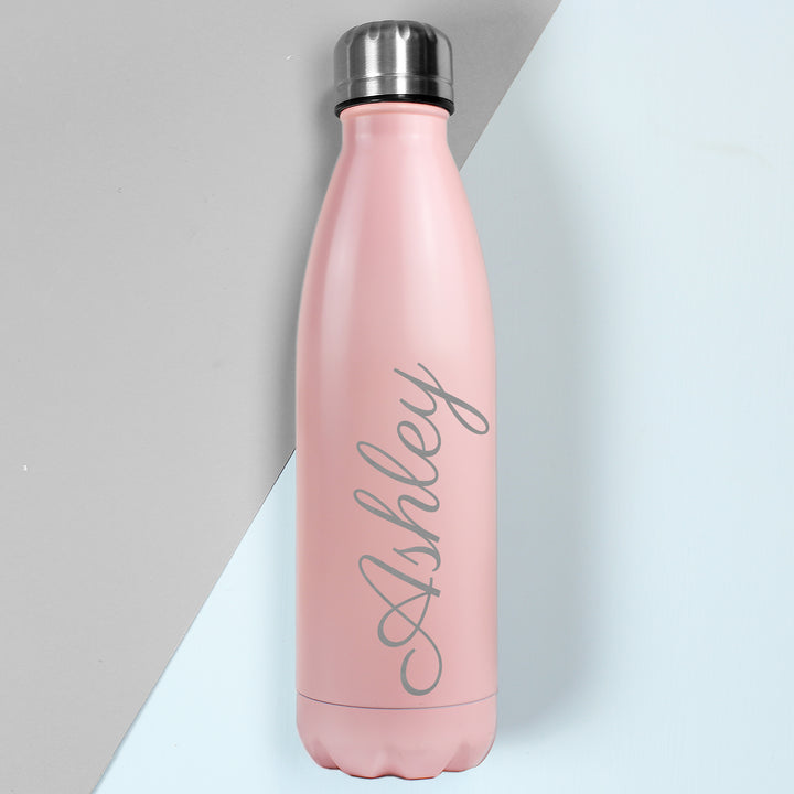 Buy Personalised Pink Metal Insulated Drinks Bottle at www.giftsfinder.co.uk