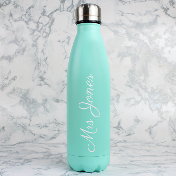 Buy Personalised Mint Green Metal Insulated Drinks Bottle at www.giftsfinder.co.uk