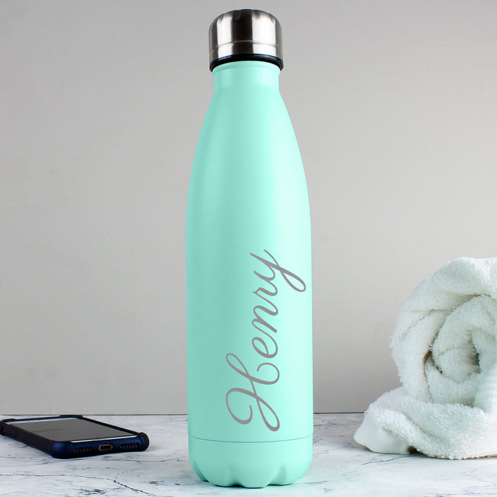 Buy Personalised Mint Green Metal Insulated Drinks Bottle at www.giftsfinder.co.uk