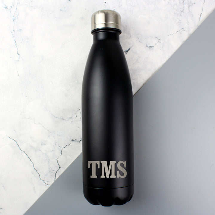 Buy Personalised Initials Black Metal Insulated Drinks Bottle at www.giftsfinder.co.uk