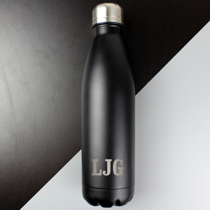 Buy Personalised Initials Black Metal Insulated Drinks Bottle at www.giftsfinder.co.uk