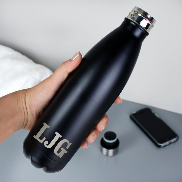 Buy Personalised Initials Black Metal Insulated Drinks Bottle at www.giftsfinder.co.uk