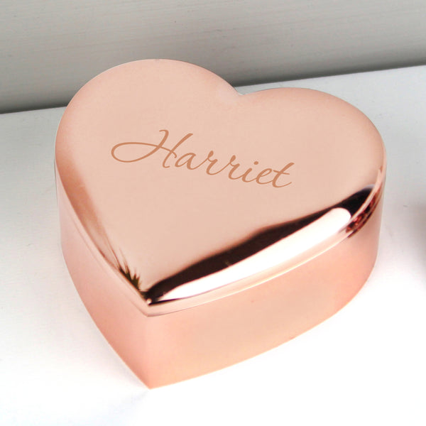 Buy Personalised Name Only Rose Gold Heart Trinket Box at www.giftsfinder.co.uk