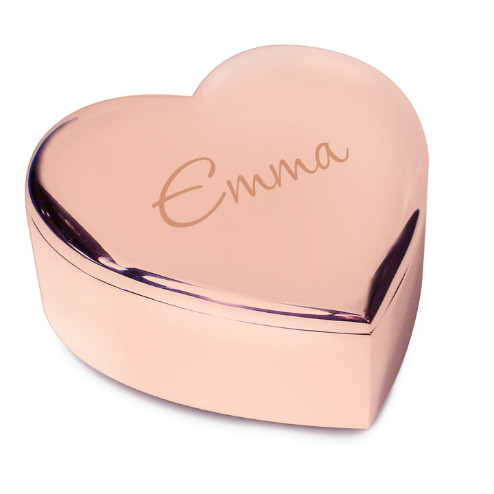 Buy Personalised Name Only Rose Gold Heart Trinket Box at www.giftsfinder.co.uk