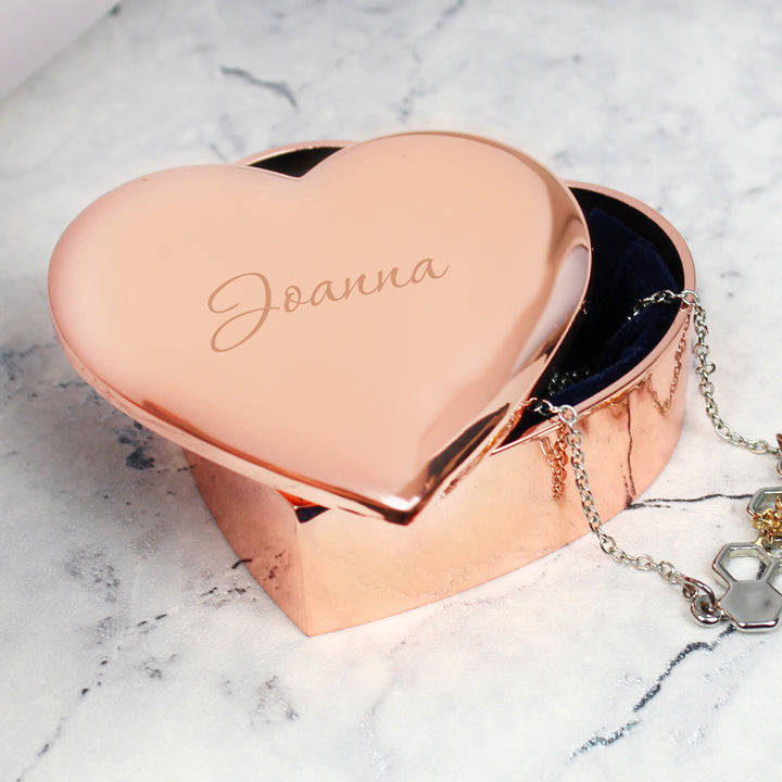 Buy Personalised Name Only Rose Gold Heart Trinket Box at www.giftsfinder.co.uk