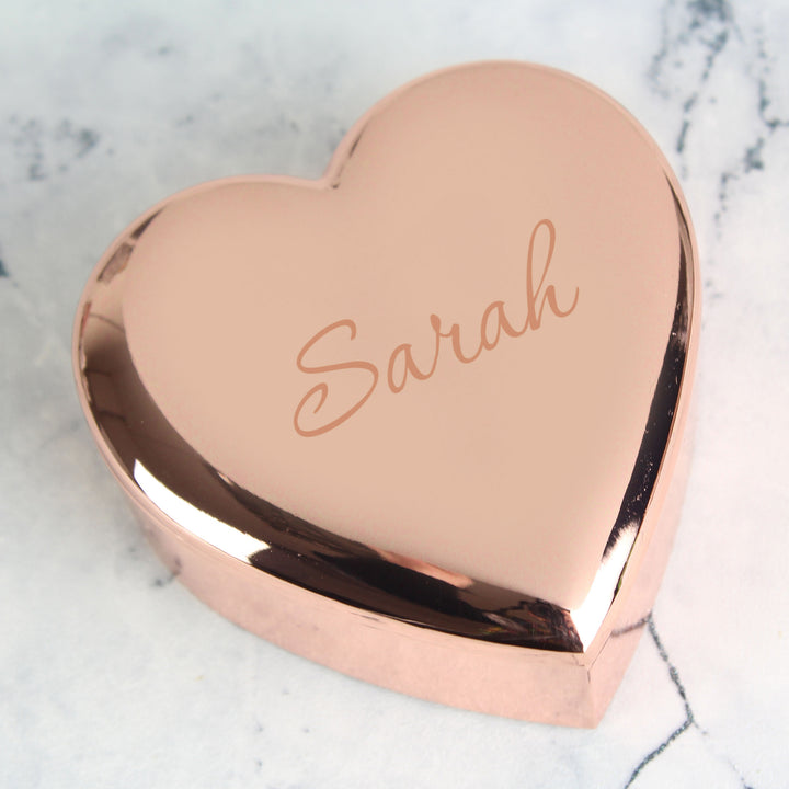 Buy Personalised Name Only Rose Gold Heart Trinket Box at www.giftsfinder.co.uk