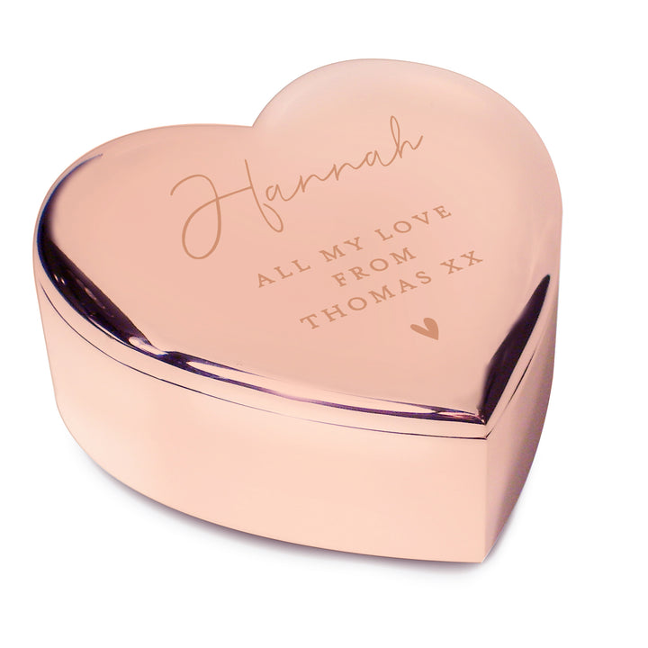 Buy Personalised Free Text Rose Gold Heart Trinket Box at www.giftsfinder.co.uk