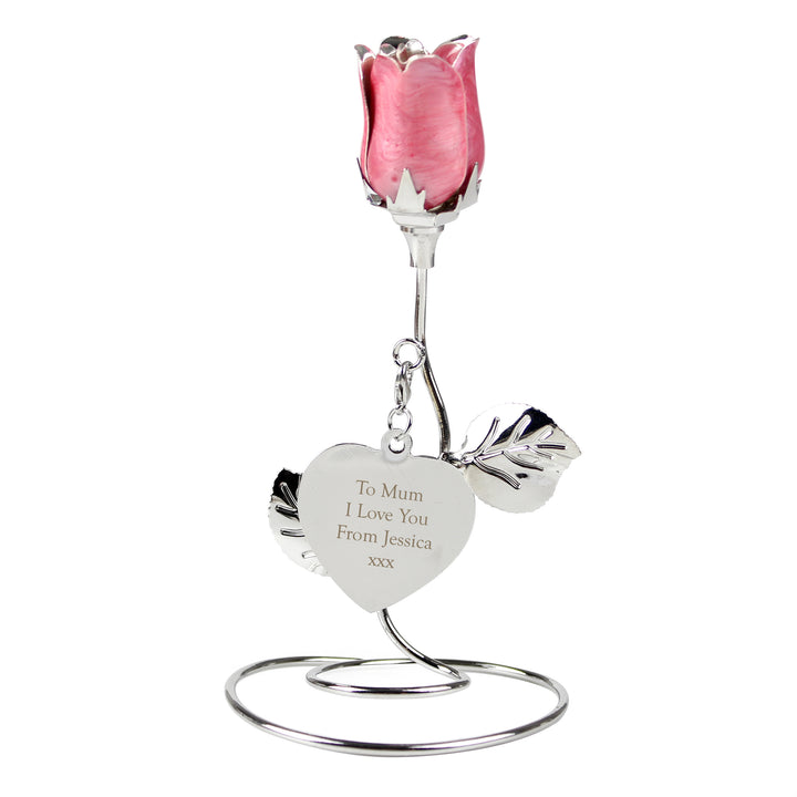 Buy Personalised Free Text Pink Rose Bud Ornament at www.giftsfinder.co.uk