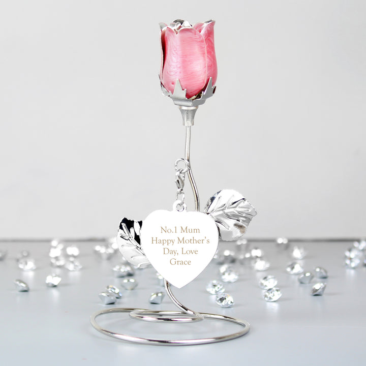 Buy Personalised Free Text Pink Rose Bud Ornament at www.giftsfinder.co.uk