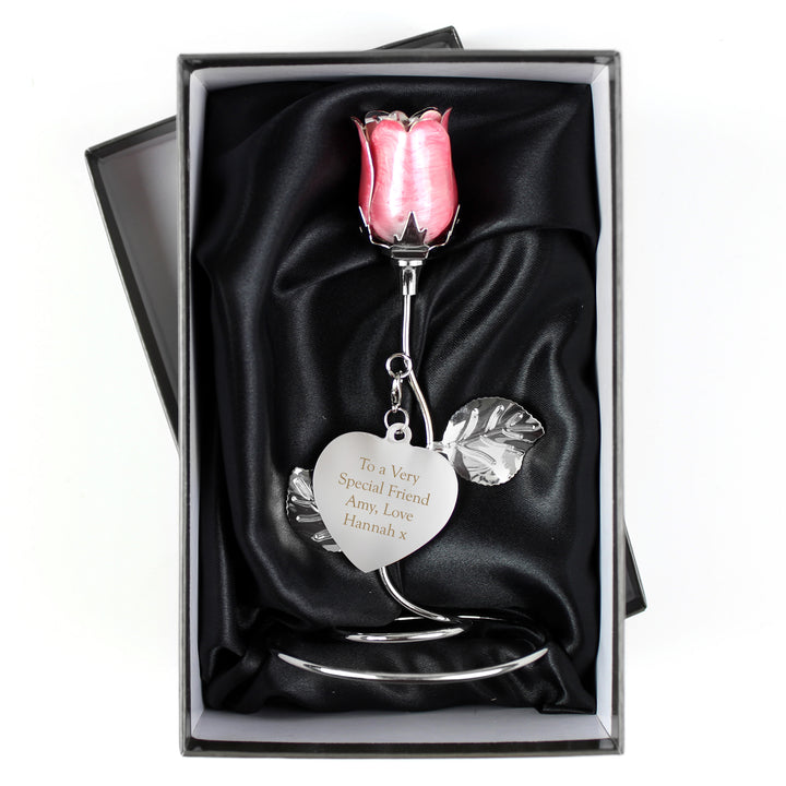 Buy Personalised Free Text Pink Rose Bud Ornament at www.giftsfinder.co.uk