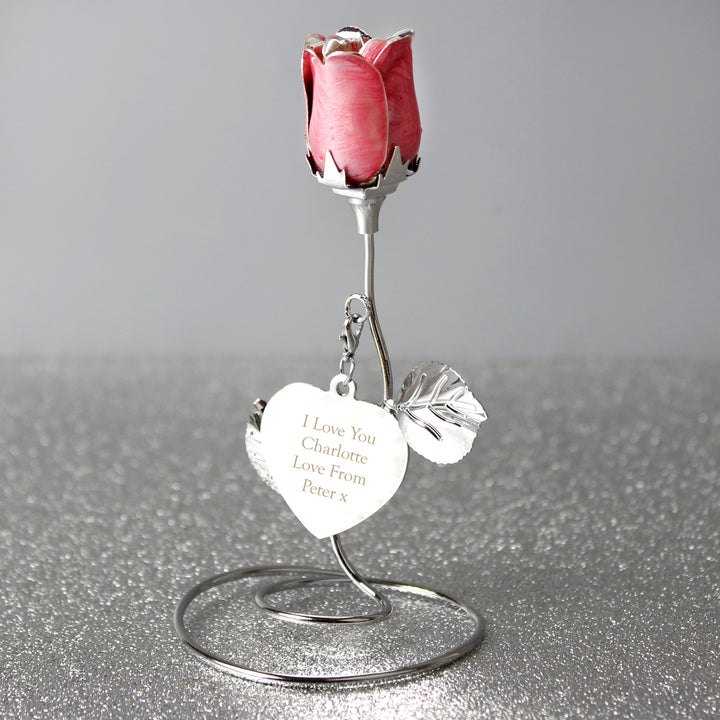 Buy Personalised Free Text Pink Rose Bud Ornament at www.giftsfinder.co.uk