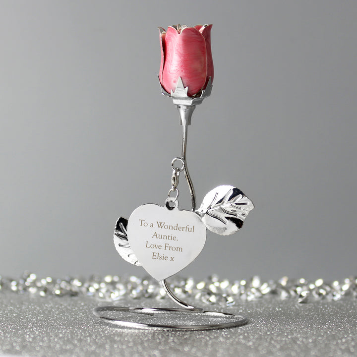 Buy Personalised Free Text Pink Rose Bud Ornament at www.giftsfinder.co.uk