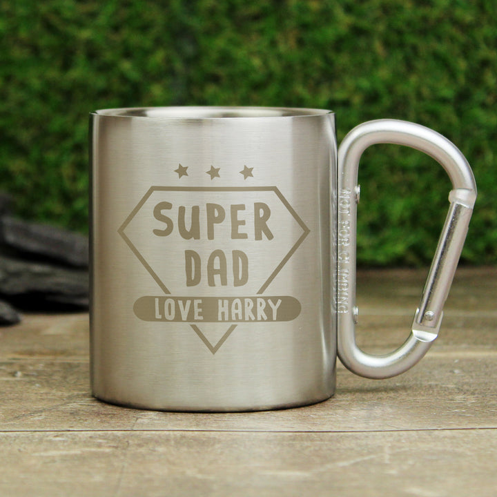 Buy Personalised Super Dad Stainless Steel Mug at www.giftsfinder.co.uk