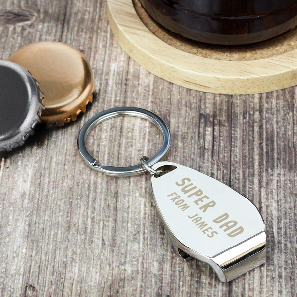 Buy Personalised Super Dad Bottle Opener Keyring at www.giftsfinder.co.uk