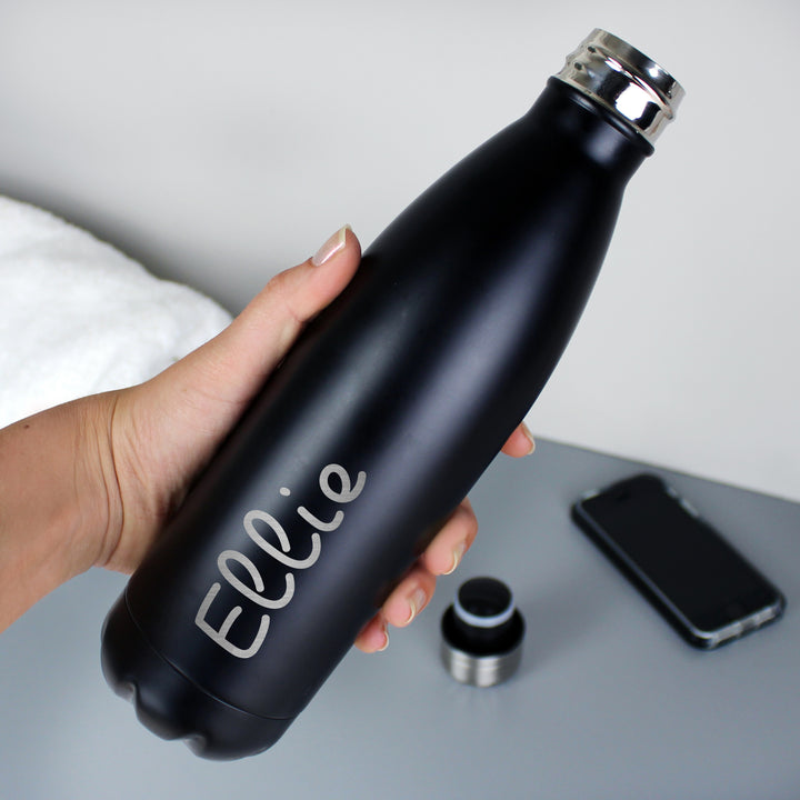 Buy Personalised Name Only Island Black Metal Insulated Drinks Bottle at www.giftsfinder.co.uk