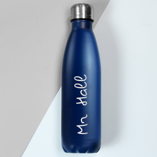 Buy Personalised Name Only Island Blue Metal Insulated Drinks Bottle at www.giftsfinder.co.uk