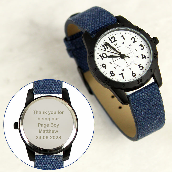 Buy Personalised Black with Blue Canvas Strap Boys Watch available now at www.giftsfinder.co.uk