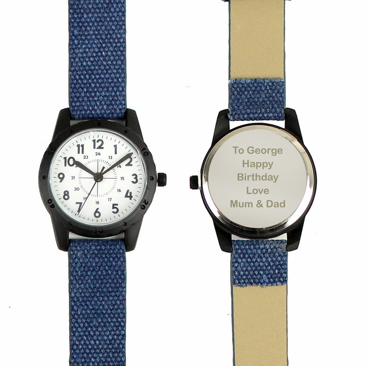 Buy Personalised Black with Blue Canvas Strap Boys Watch available now at www.giftsfinder.co.uk