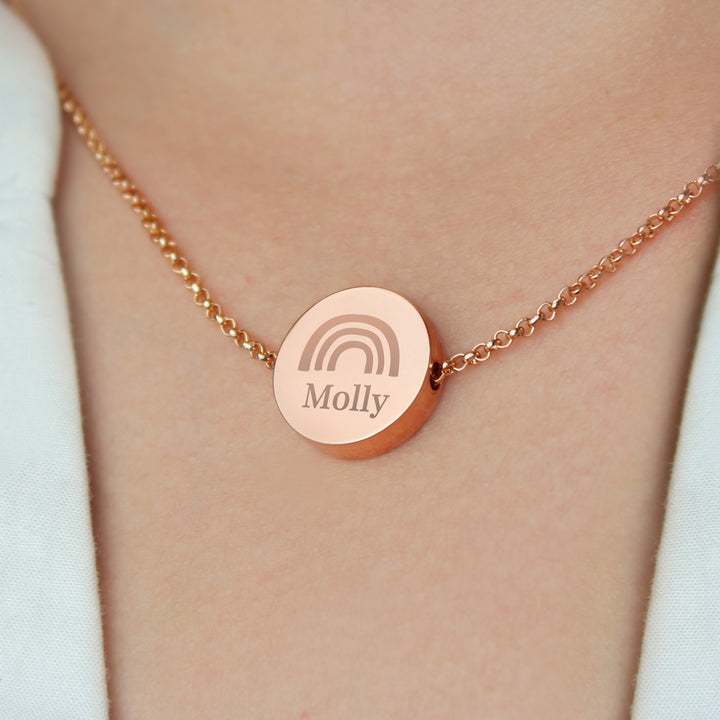 Personalised Rainbow Rose Gold Tone Disc Necklace in gift category Necklaces