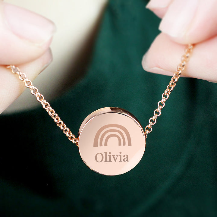 Personalised Rainbow Rose Gold Tone Disc Necklace in gift category Necklaces