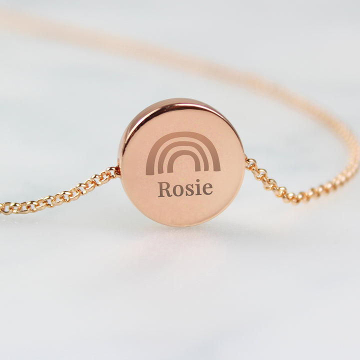 Personalised Rainbow Rose Gold Tone Disc Necklace in gift category Necklaces