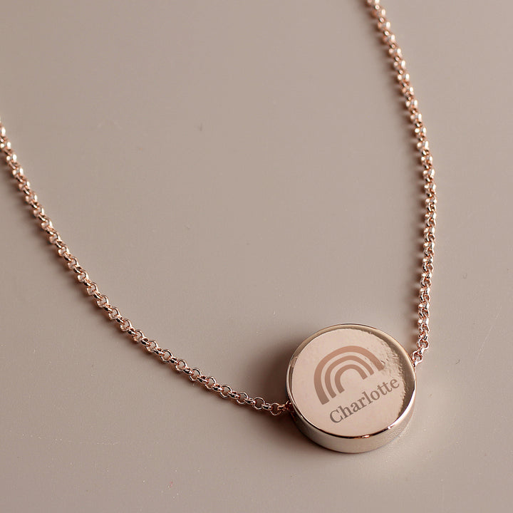 Personalised Rainbow Rose Gold Tone Disc Necklace in gift category Necklaces