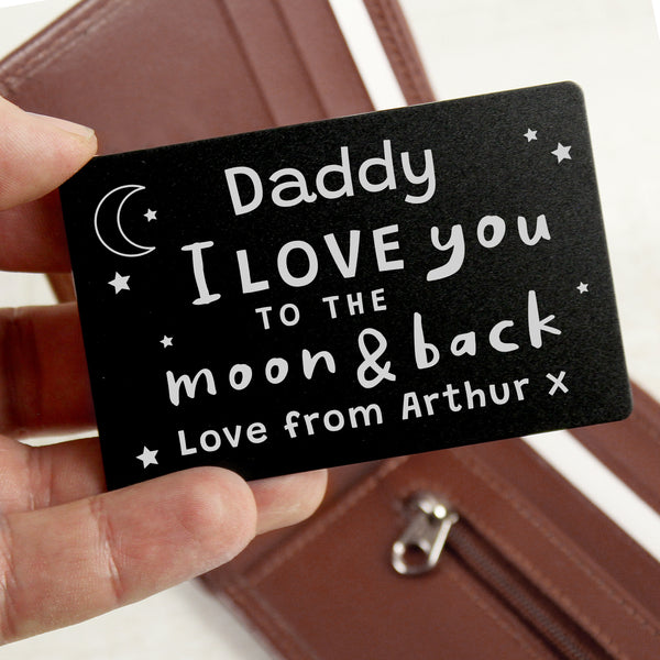 Personalised To The Moon & Back Black Wallet Card in gift category Personalised Mens Wallets