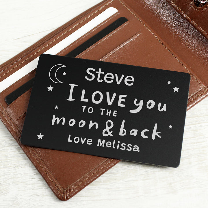 Personalised To The Moon & Back Black Wallet Card - part of the Gifts Finder Personalised Mens Wallets collection