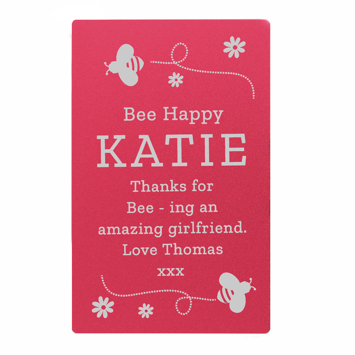 Buy Personalised Bee Cerise Wallet Card available now at www.giftsfinder.co.uk