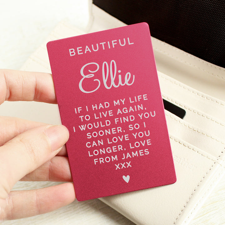 Personalised Free Text Cerise Wallet Card - part of the Gifts Finder Personalised Mens Wallets collection