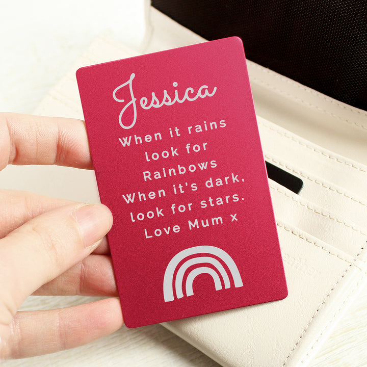 Personalised Rainbow Cerise Wallet Card in gift category Personalised Mens Wallets