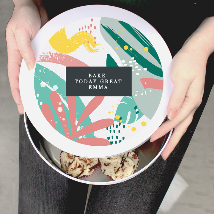 Buy Personalised Abstract Design Cake Tin available now at www.giftsfinder.co.uk