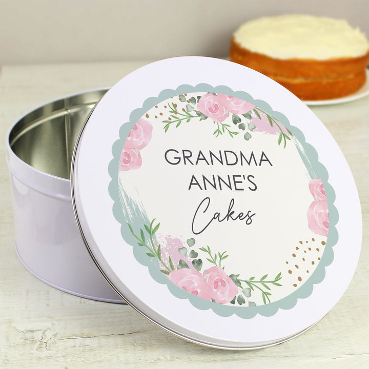 Buy Personalised Abstract Rose Cake Tin available now at www.giftsfinder.co.uk