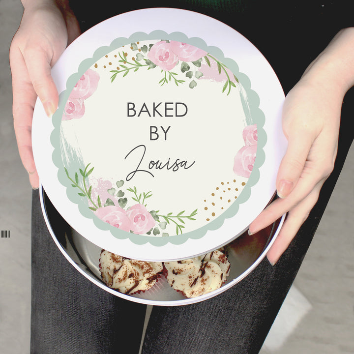 Buy Personalised Abstract Rose Cake Tin available now at www.giftsfinder.co.uk