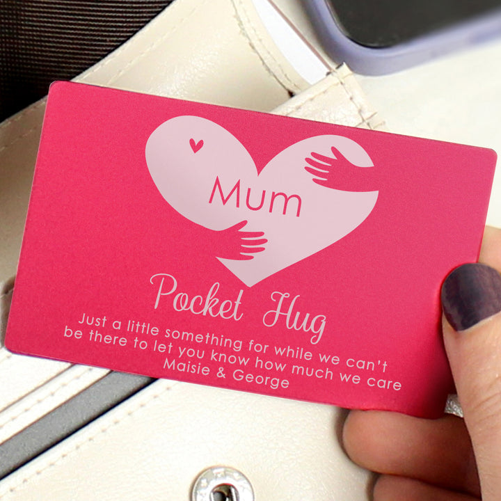 Personalised Pocket Hug Cerise Wallet Card - part of the Gifts Finder Personalised Wallet Cards collection