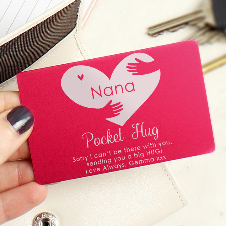 Personalised Pocket Hug Cerise Wallet Card - part of the Gifts Finder Personalised Wallet Cards collection