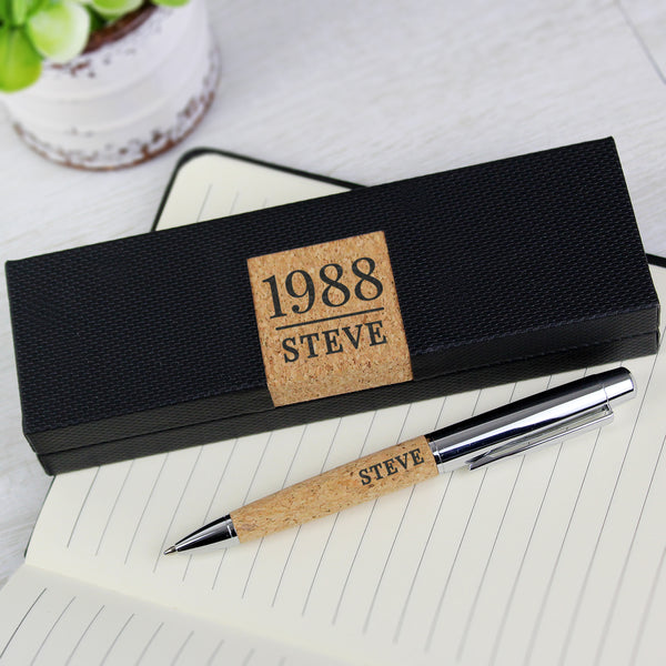 Buy Personalised Large Date & Name Cork Pen Set available now at www.giftsfinder.co.uk